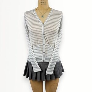 2000s Womens XS Striped Lightweight Sheer Cardigan Button Front Soft Girl